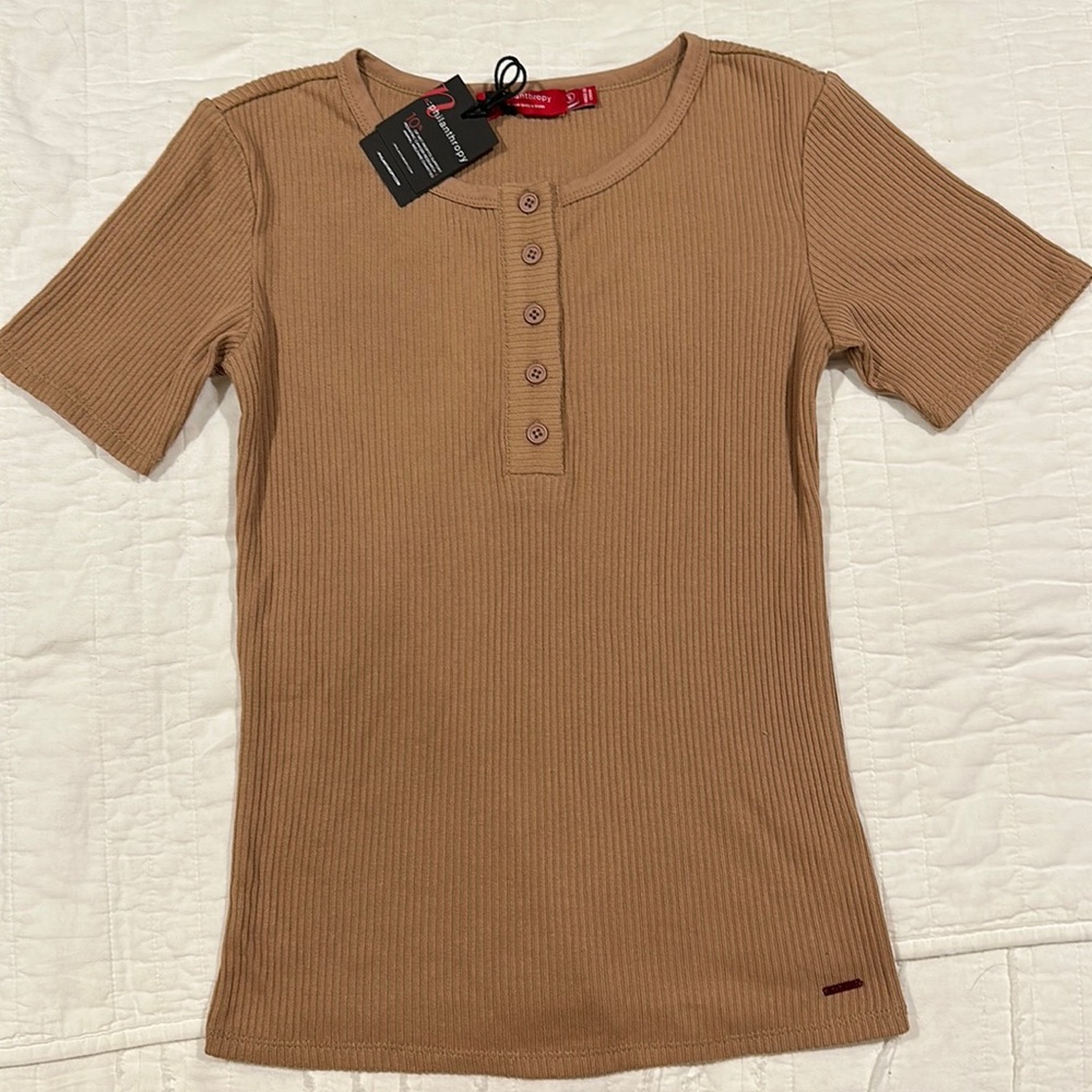 N:philanthropy Perri Taupe Short Sleeve Buttons T-shirt Small #J